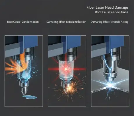 تجمع رطوبت و میعان در هد لیزر فایبر ناشی از هوای فشرده غیر استاندارد