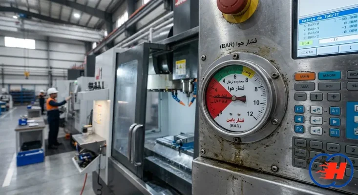 افت فشار دینامیک باد روی گیج فشار دستگاه CNC