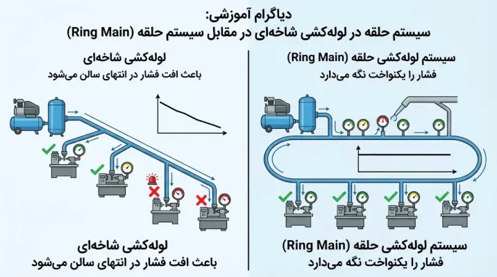 سیستم لوله‌کشی حلقه هوای فشرده برای سالن CNC